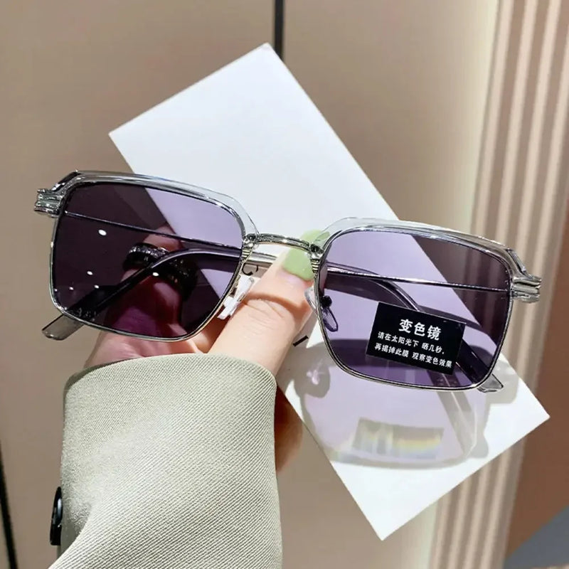 KLASSNUM Men Anti-Blue Light Glasses Photochromic Half Frame Eye Protection Glasses Ultra Light Computer Eyeglasses Sunglasses