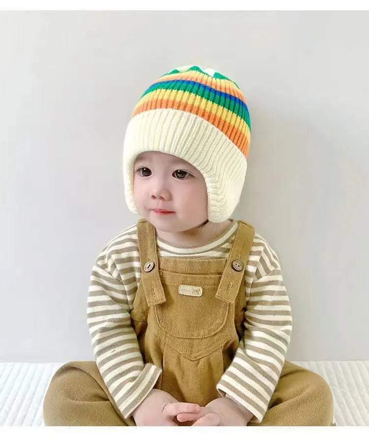 Cute Bear Baby Beanies Hat New Autumn Winter Kid Girl Boy Frog Rainbow Caps Warm Knitted Hats Skullies Toddler Cap Korean Style