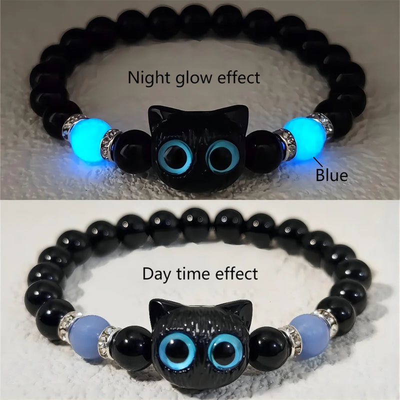 Matching Bracelets Couples Women Men Luminous Cute Cat Friendship Bracelete Black White Cat Head Bangles Glow In The Dark Gift