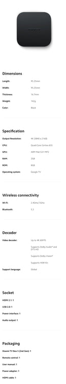 Global Version Xiaomi Mi TV Box 3nd Gen 4K Ultra HD Google TV Dolby Vision HDR10+ Google Assistant Smart Mi Box S Media Player