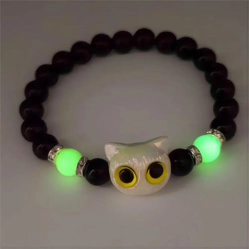 Matching Bracelets Couples Women Men Luminous Cute Cat Friendship Bracelete Black White Cat Head Bangles Glow In The Dark Gift