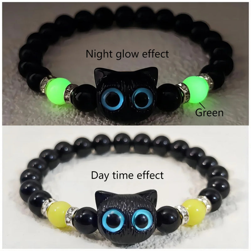 Matching Bracelets Couples Women Men Luminous Cute Cat Friendship Bracelete Black White Cat Head Bangles Glow In The Dark Gift