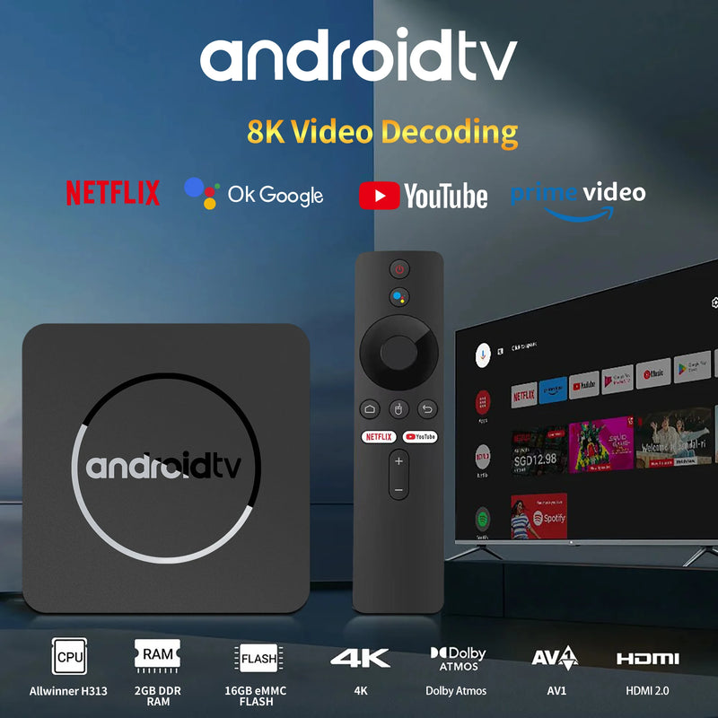 Global Version Mortal Smart Streaming Media TV Box Android13 AllwinnerH313  Bluetooth Google Assistant 2.4G&5G Wifi 4KHD Q1