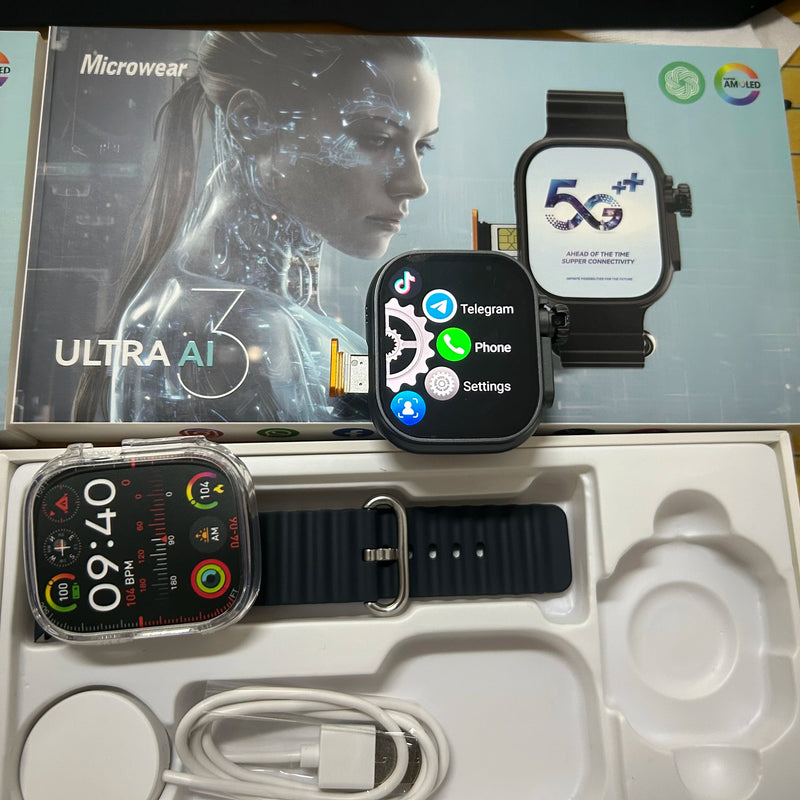 Microwear Ultra Ai3 Smartwatch 5G 180° Rotating Camera Google Play GPS WIFI 2.2inch Amoled HD Display 4G Calling Smartwatch Men