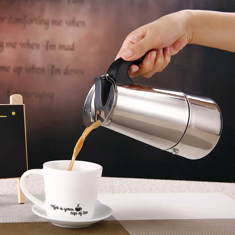 Portable Stainless Steel Moka Pot, Espresso Coffee Pot with Small Electric Stove, Filter Percolator, Coffee Kettle, 200ml, 450ml