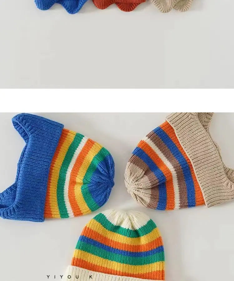 Cute Bear Baby Beanies Hat New Autumn Winter Kid Girl Boy Frog Rainbow Caps Warm Knitted Hats Skullies Toddler Cap Korean Style