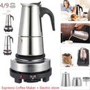 Portable Stainless Steel Moka Pot, Espresso Coffee Pot with Small Electric Stove, Filter Percolator, Coffee Kettle, 200ml, 450ml
