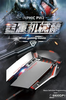 W2 USB Wired Gaming Mouse with Glowing Gamer Mechanical Metal Style Mice Suitable for PC Desktop Laptops Tablet Game Office