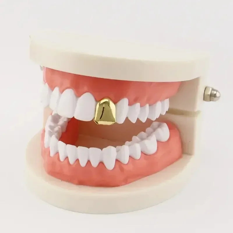 2024 New Gold-Plated Hip Hop Bracelet with Golden Teeth Grills - Perfect Halloween Accessory for Men & Women!