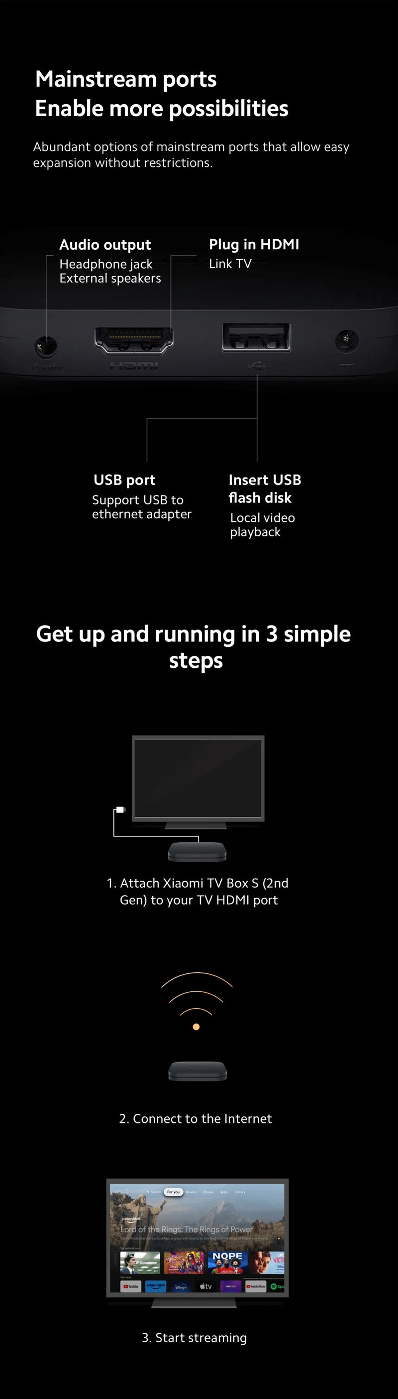 Global Version Xiaomi Mi TV Box 3nd Gen 4K Ultra HD Google TV Dolby Vision HDR10+ Google Assistant Smart Mi Box S Media Player
