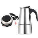 Portable Stainless Steel Moka Pot, Espresso Coffee Pot with Small Electric Stove, Filter Percolator, Coffee Kettle, 200ml, 450ml